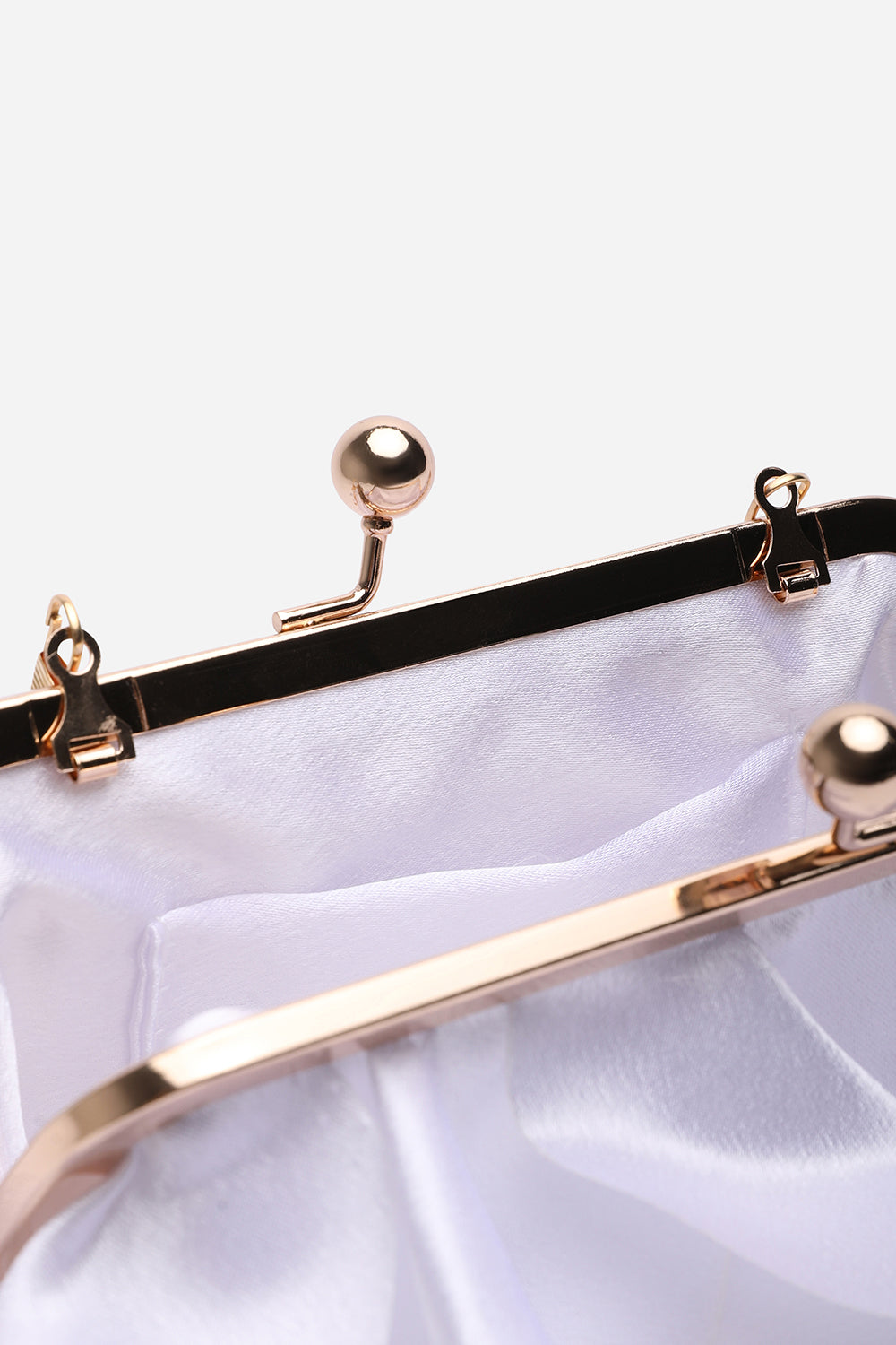 Brume Ruffled Satin Kiss Lock Clutch Bag in Silver