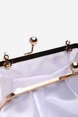 Brume Ruffled Satin Kiss Lock Clutch Bag in Silver