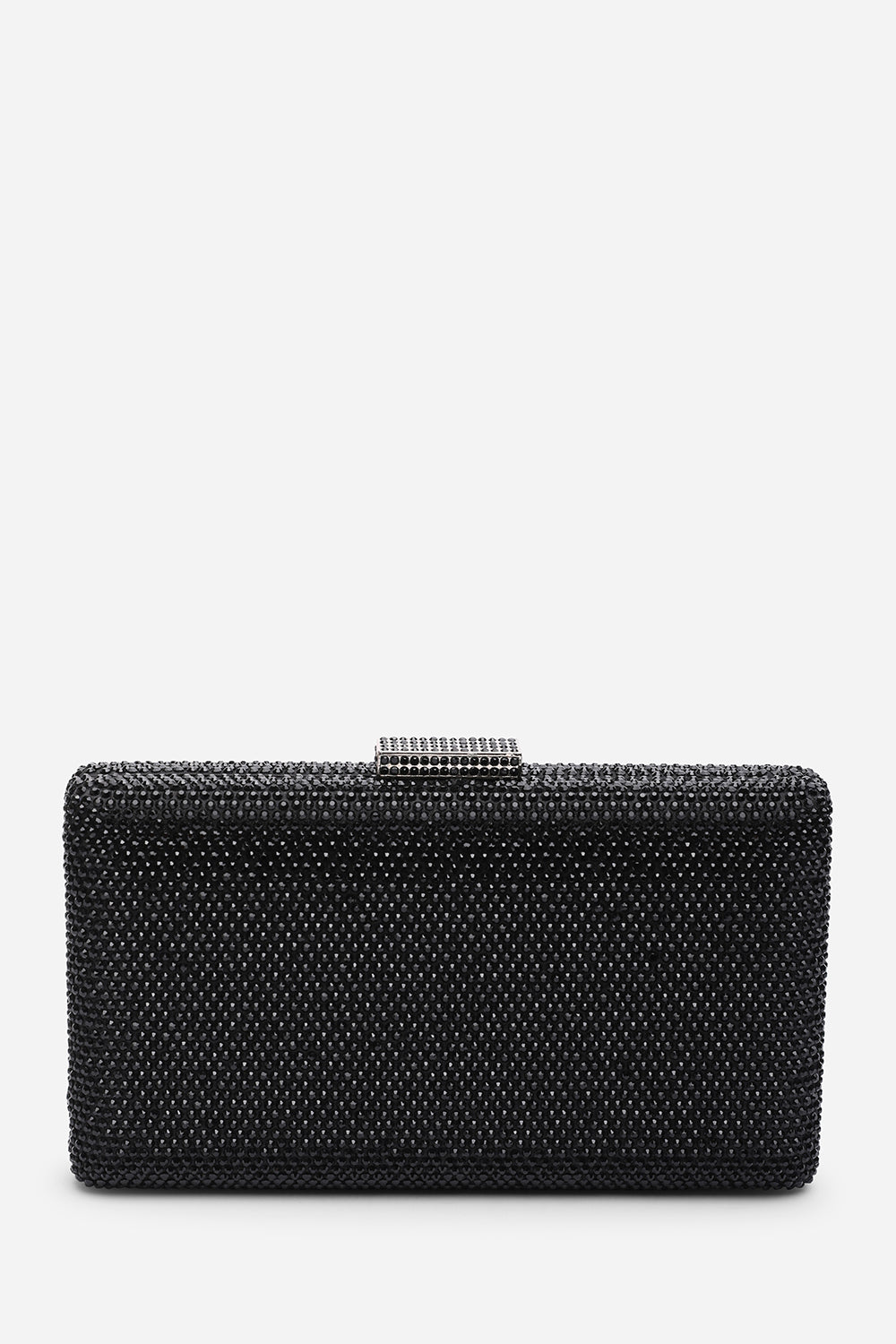 Veil Embellished Hard Case Evening Clutch Bag in Black