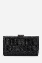 Veil Embellished Hard Case Evening Clutch Bag in Black
