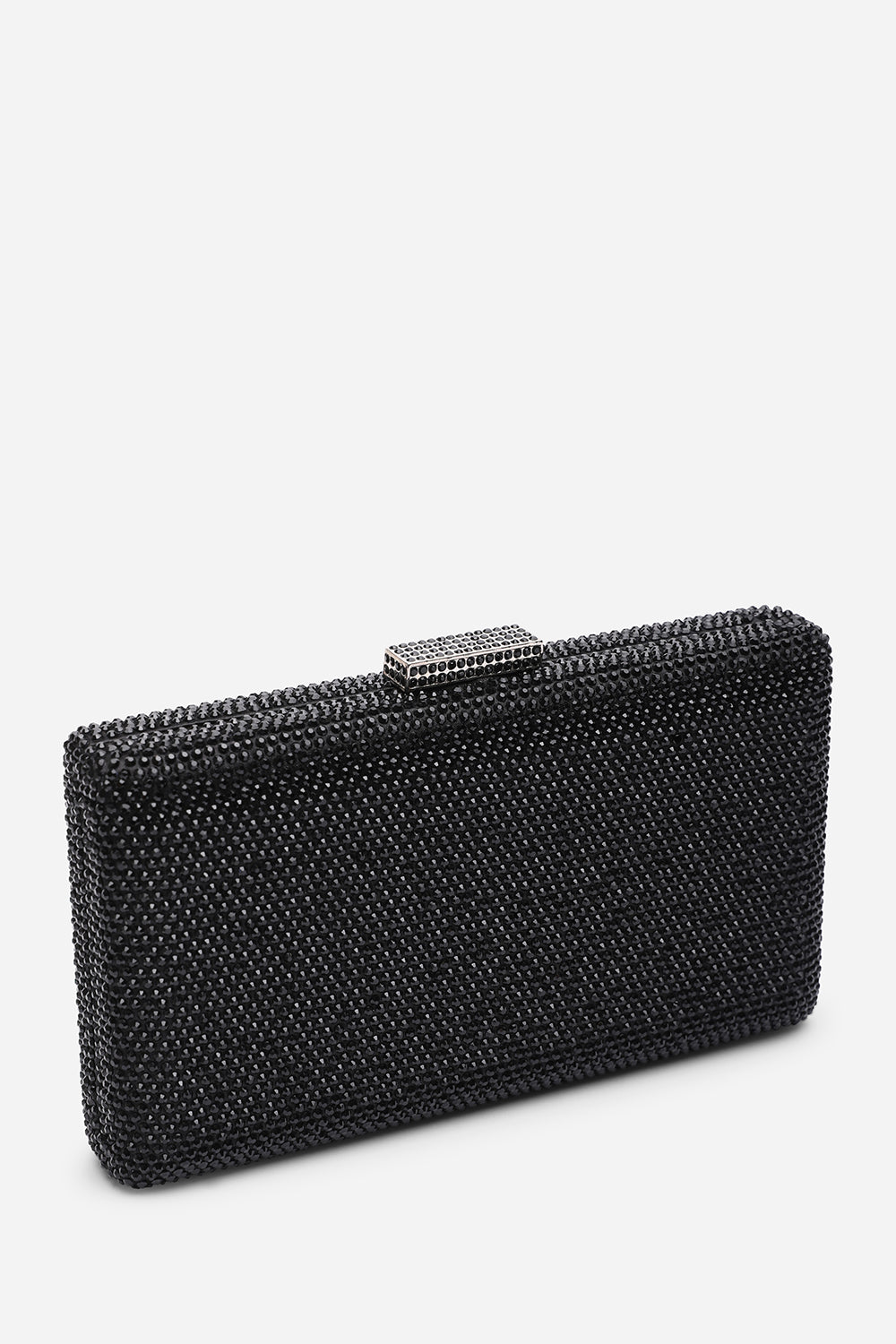Veil Embellished Hard Case Evening Clutch Bag in Black