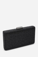 Veil Embellished Hard Case Evening Clutch Bag in Black