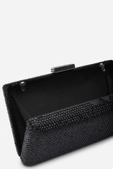 Veil Embellished Hard Case Evening Clutch Bag in Black