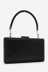 Veil Embellished Hard Case Evening Clutch Bag in Black