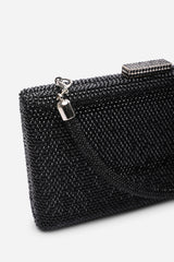 Veil Embellished Hard Case Evening Clutch Bag in Black