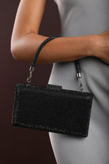 Veil Embellished Hard Case Evening Clutch Bag in Black