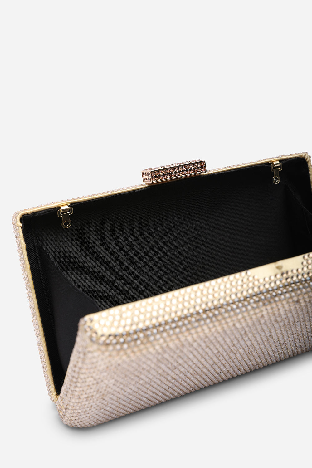 Veil Embellished Hard Case Evening Clutch Bag in Gold