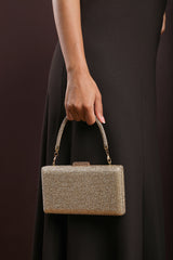 Veil Embellished Hard Case Evening Clutch Bag in Gold