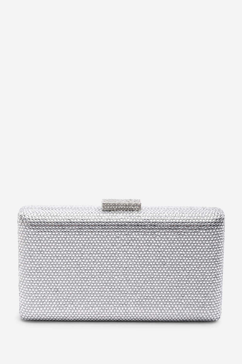 Veil Embellished Hard Case Evening Clutch Bag in Silver