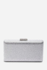 Veil Embellished Hard Case Evening Clutch Bag in Silver