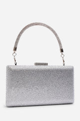 Veil Embellished Hard Case Evening Clutch Bag in Silver