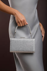 Veil Embellished Hard Case Evening Clutch Bag in Silver