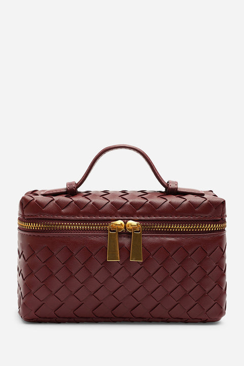 False Woven Box Grab Bag With Zip Detail In Burgundy