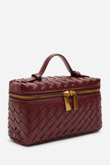 False Woven Box Grab Bag With Zip Detail In Burgundy