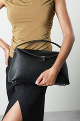 Havina Leather Grab Bag with Gold Clasp Detail