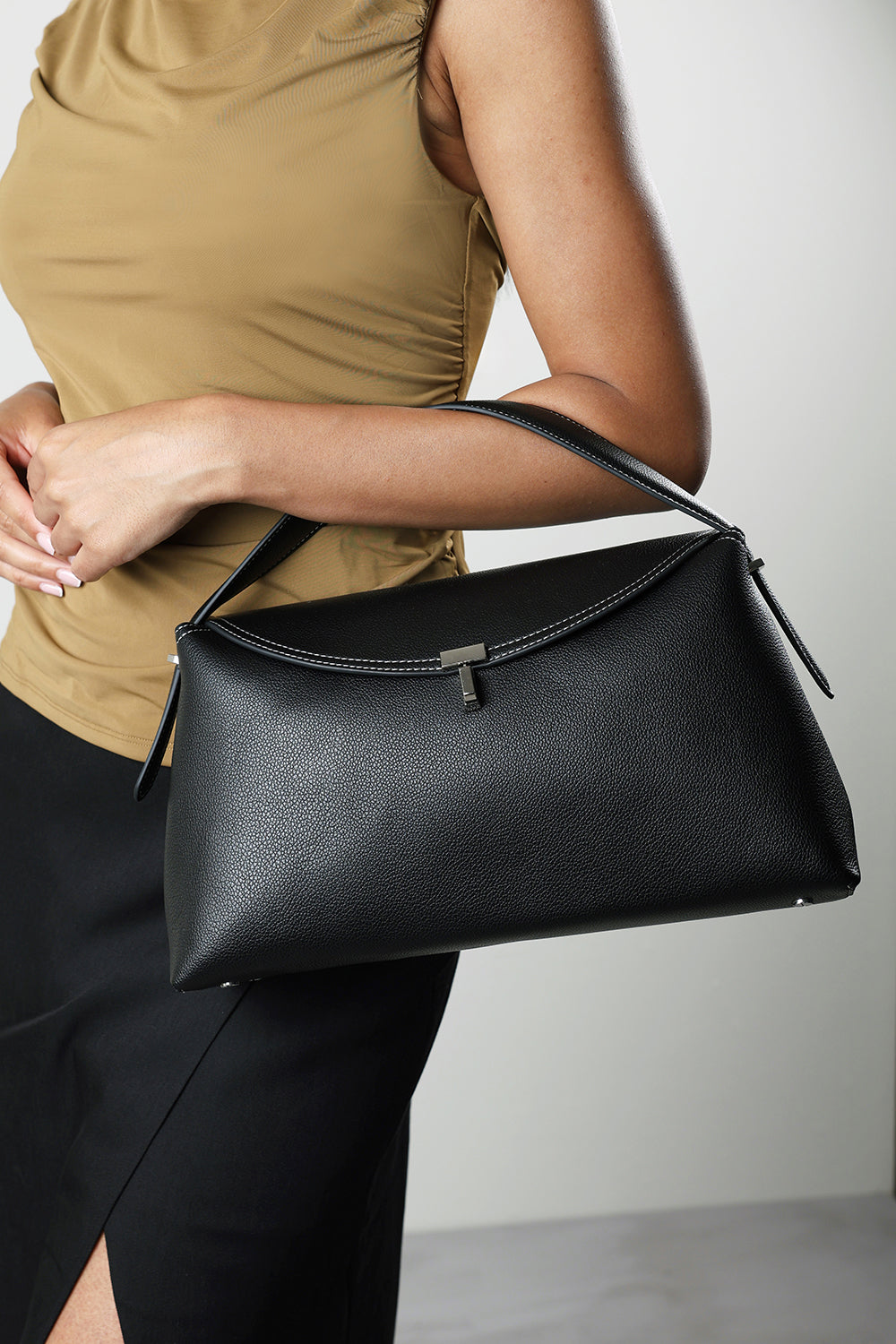 Havina Leather Grab Bag with Gold Clasp Detail