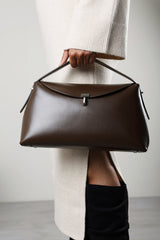 Havina Leather Grab Bag with Gold Clasp Detail