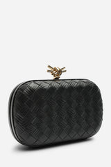 Helixa Leather Woven Hard Shell Clutch Bag with Knot Clasp Detail