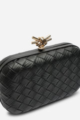 Helixa Leather Woven Hard Shell Clutch Bag with Knot Clasp Detail
