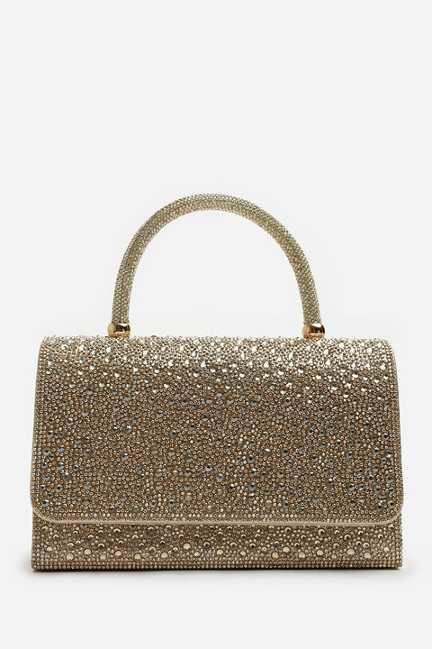 Harixa Gold Diamante Studded Metallic Top Handle Grab Bag