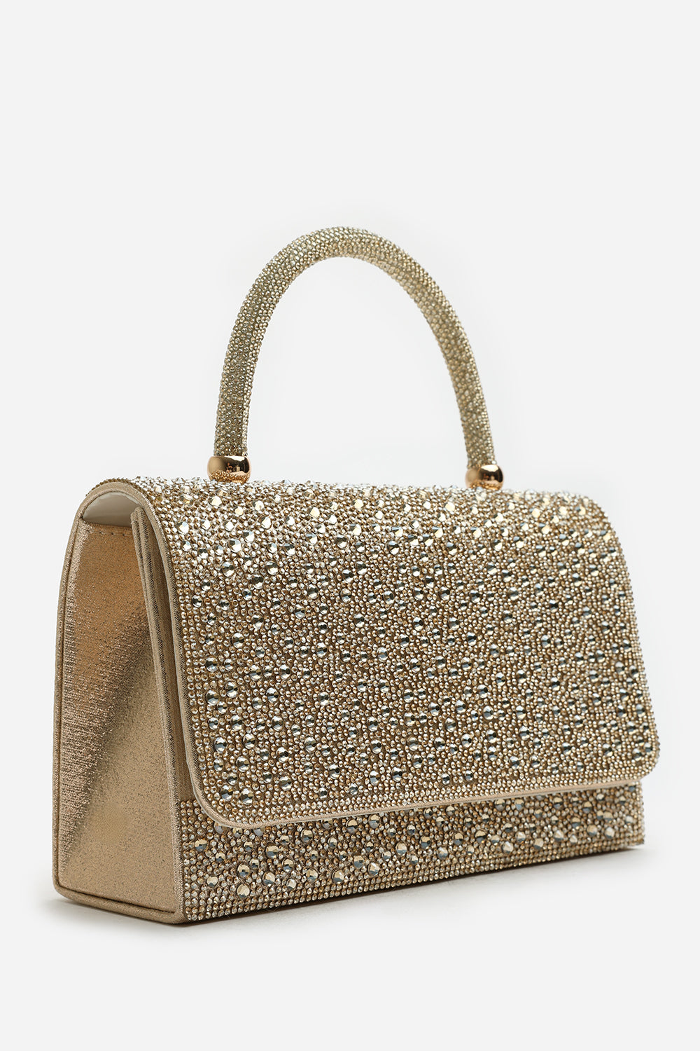 Harixa Gold Diamante Studded Metallic Top Handle Grab Bag