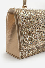 Harixa Gold Diamante Studded Metallic Top Handle Grab Bag
