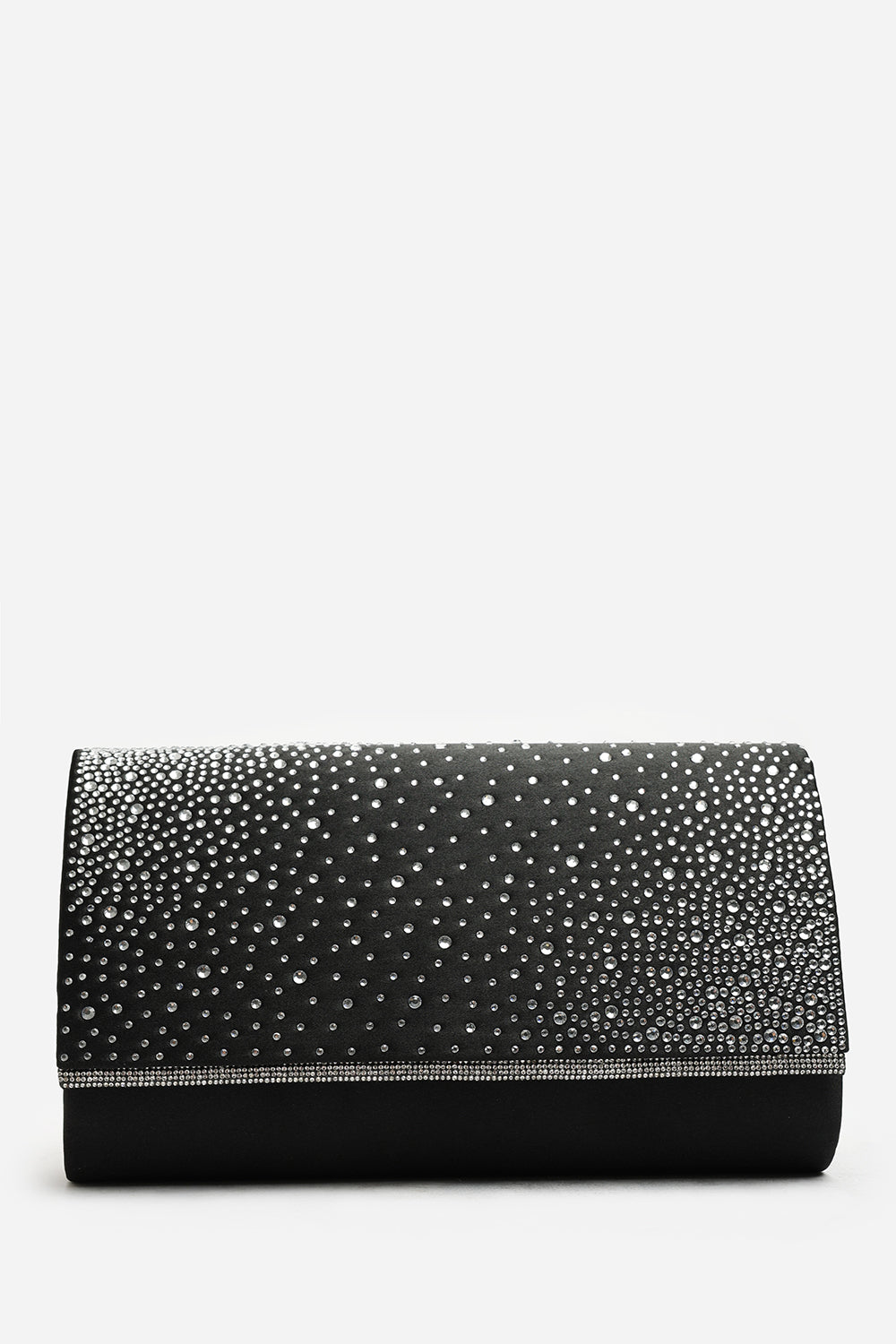 Lavira Black Satin Diamante Stud Clutch Bag With Diamante Trim