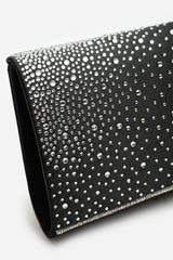 Lavira Black Satin Diamante Stud Clutch Bag With Diamante Trim