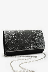 Lavira Black Satin Diamante Stud Clutch Bag With Diamante Trim