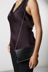 Lavira Black Satin Diamante Stud Clutch Bag With Diamante Trim
