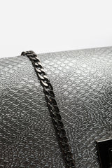 Lurexa Silver Metalic Snake Clutch & Crossbody Bag With Twist Lock Detail and Chain
