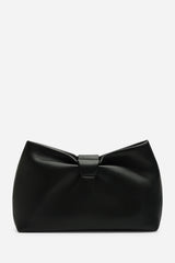 Luvina Black Faux Leather Ruched Detail Clutch Bag