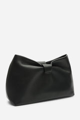 Luvina Black Faux Leather Ruched Detail Clutch Bag