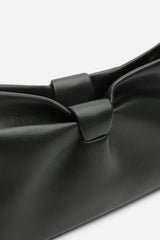 Luvina Black Faux Leather Ruched Detail Clutch Bag