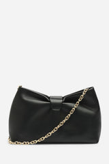 Luvina Black Faux Leather Ruched Detail Clutch Bag