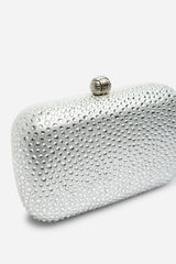 Lixelle Silver Crystal Embellished Evening Clutch Bag