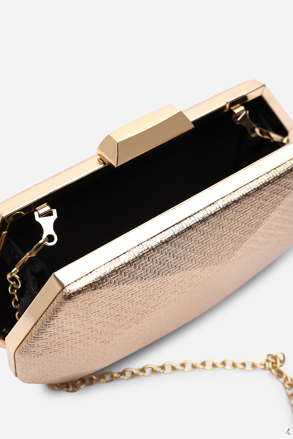 Mivana Rose Gold Textured Geometric Box Clutch Bag