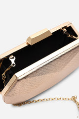 Mivana Rose Gold Textured Geometric Box Clutch Bag