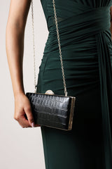 Melyra Black Croc Box Evening Clutch Bag