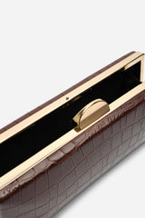 Melyra Brown Croc Box Evening Clutch Bag