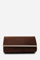 Mavelle Fold Over Gold Trim Clutch Cross Body Bag In Brown Suede