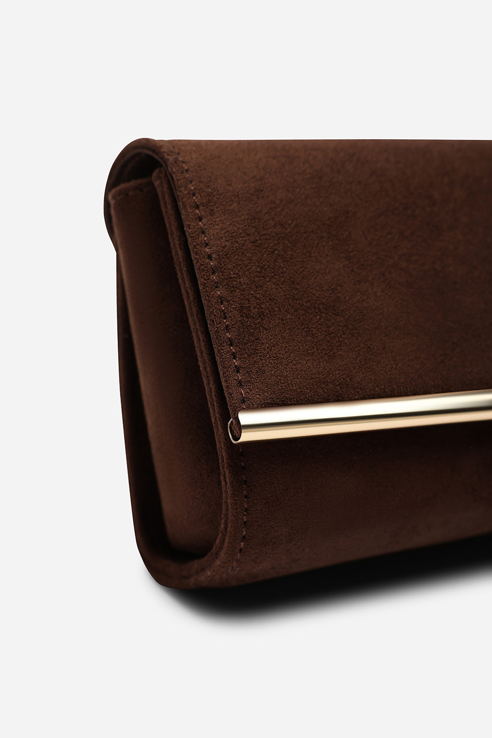 Mavelle Fold Over Gold Trim Clutch Cross Body Bag In Brown Suede
