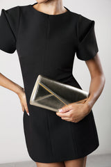Moxira Asymetric Envelope Cltuch Bag In Gold Metallic