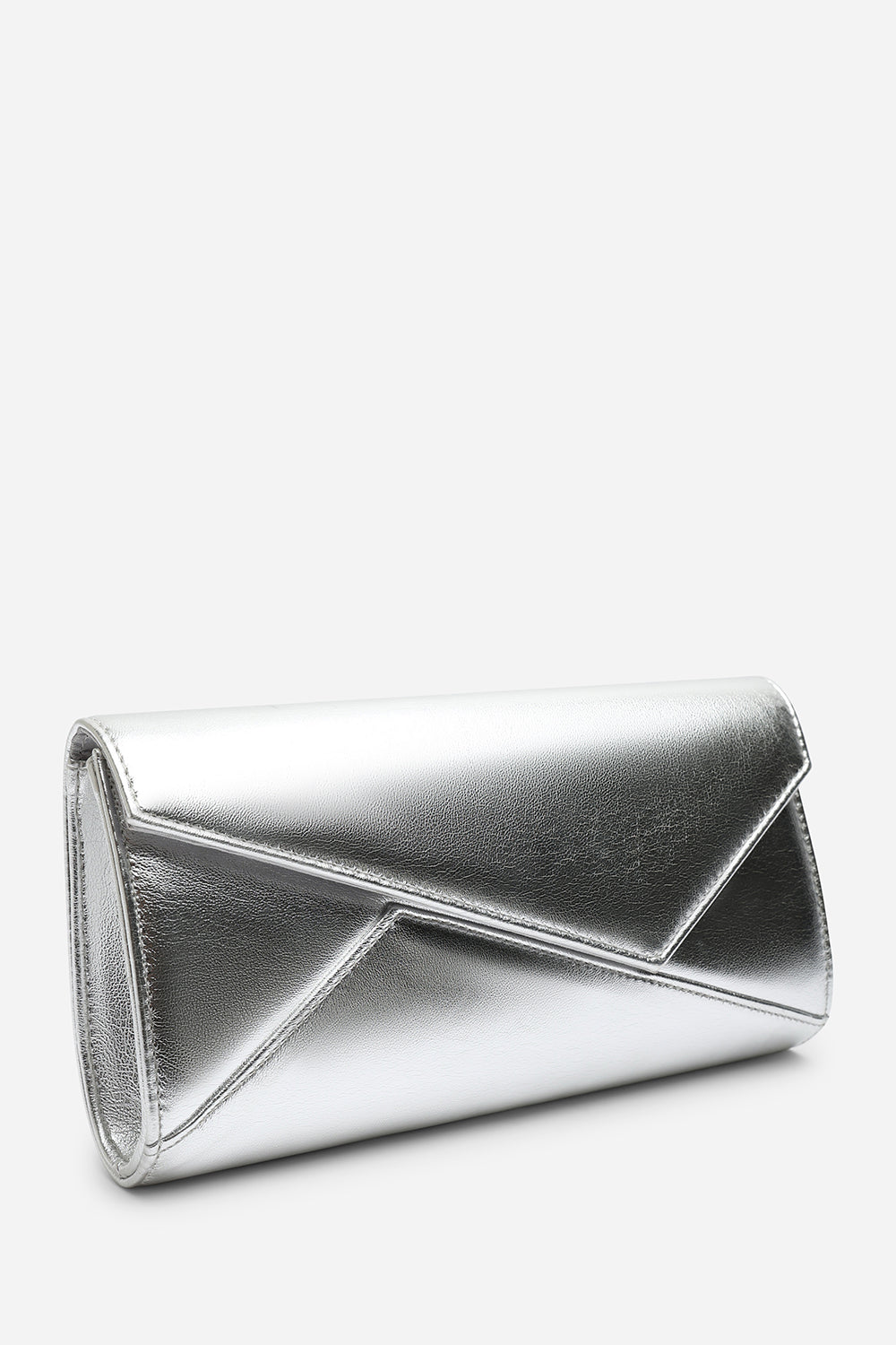 Moxira Asymetric Envelope Cltuch Bag In Silver Metallic