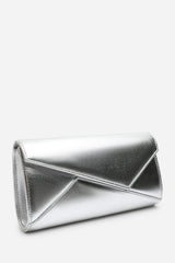 Moxira Asymetric Envelope Cltuch Bag In Silver Metallic