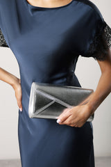 Moxira Asymetric Envelope Cltuch Bag In Silver Metallic