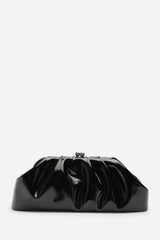 Merlis Black Patent Ruched Pleated Clutch Bag