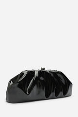 Merlis Black Patent Ruched Pleated Clutch Bag