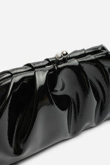 Merlis Black Patent Ruched Pleated Clutch Bag