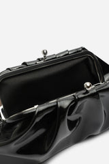 Merlis Black Patent Ruched Pleated Clutch Bag
